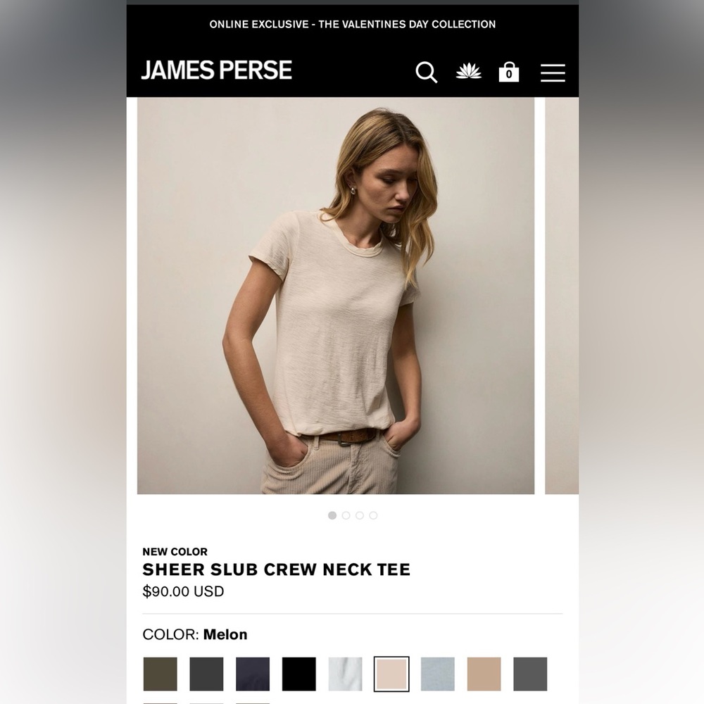 James Perse Lightweight Crew Neck Tee in Soft Peach